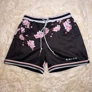 Kinetic kings men’s Black Athletic Shorts Floral Accent mesh style 6” inseam